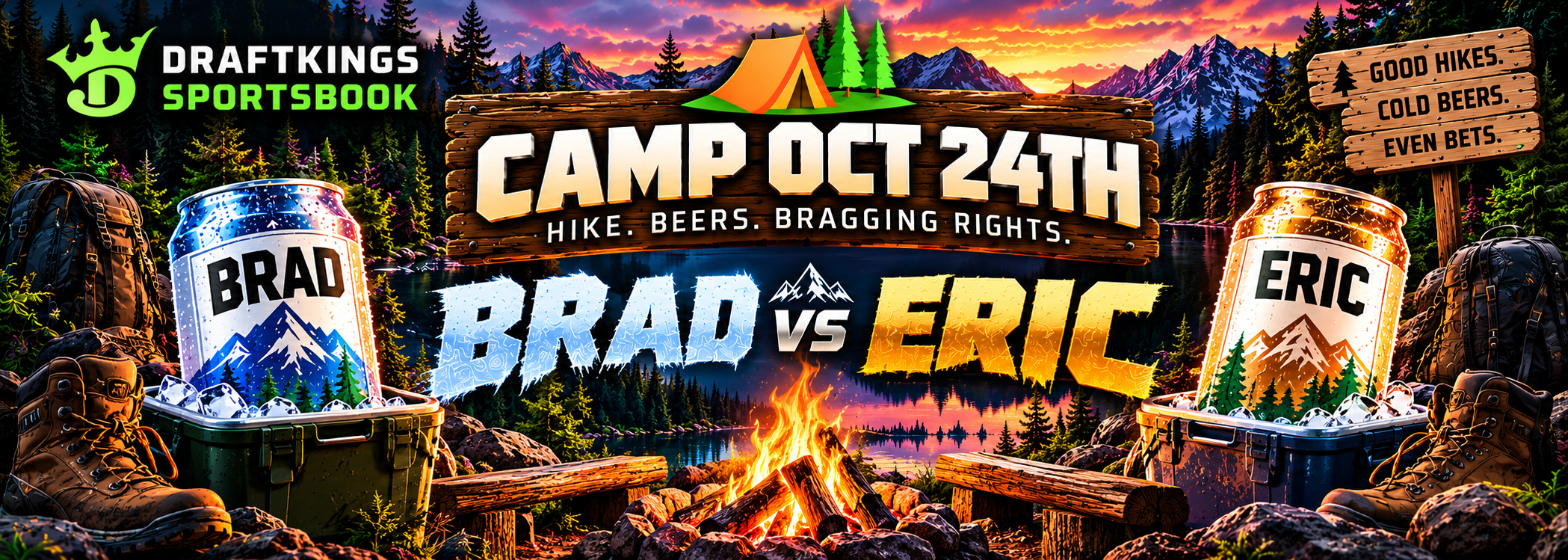 Camp October 24th — Brad versus Eric mountain camping banner